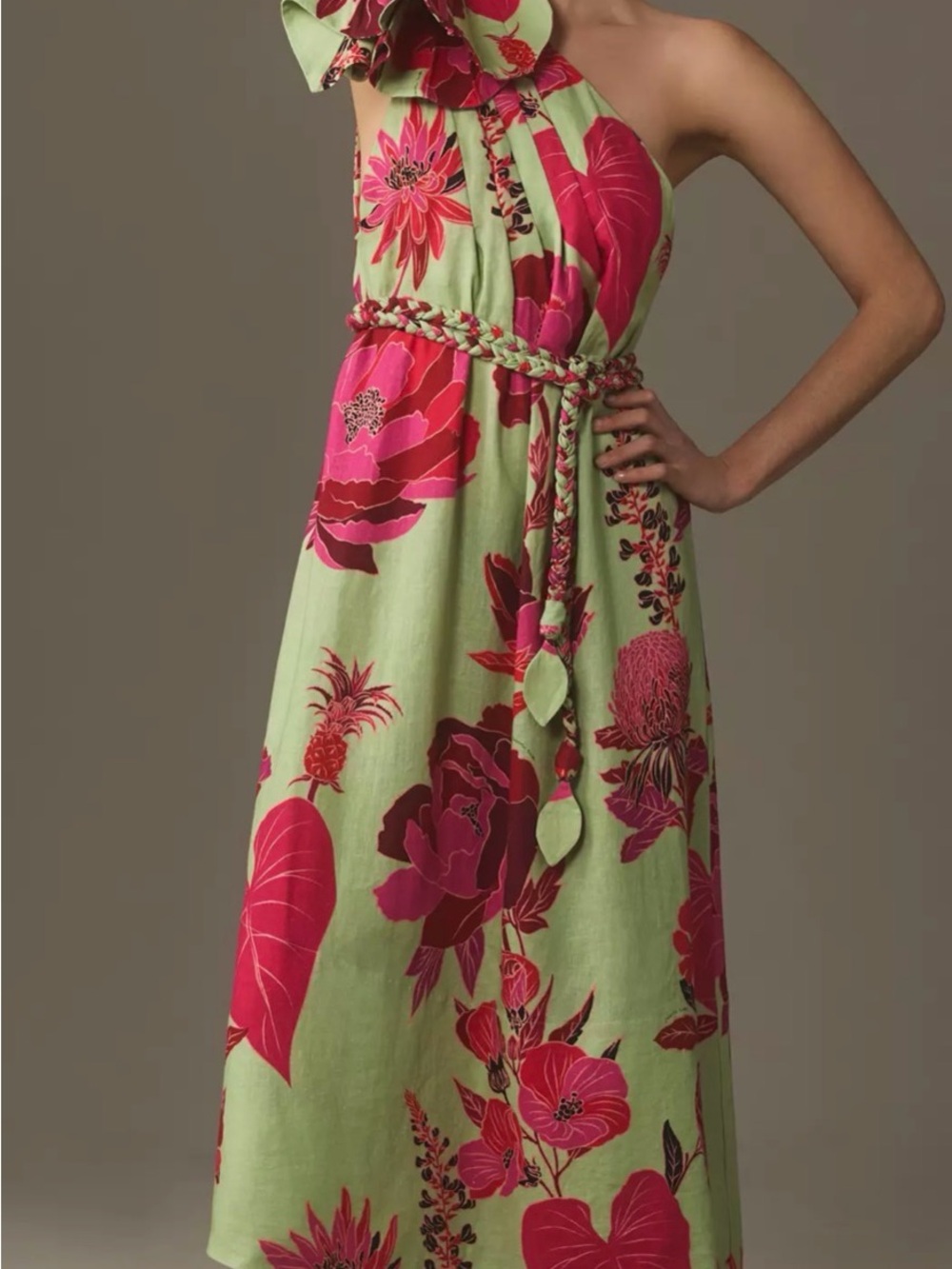 Farm Rio Fresh Garden one shoulder linen  midi dress size xl